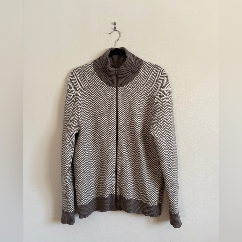 Banana Republic Men’s Chevron Knit Full Zip Up Sweater Jacket Size M Wool Blend